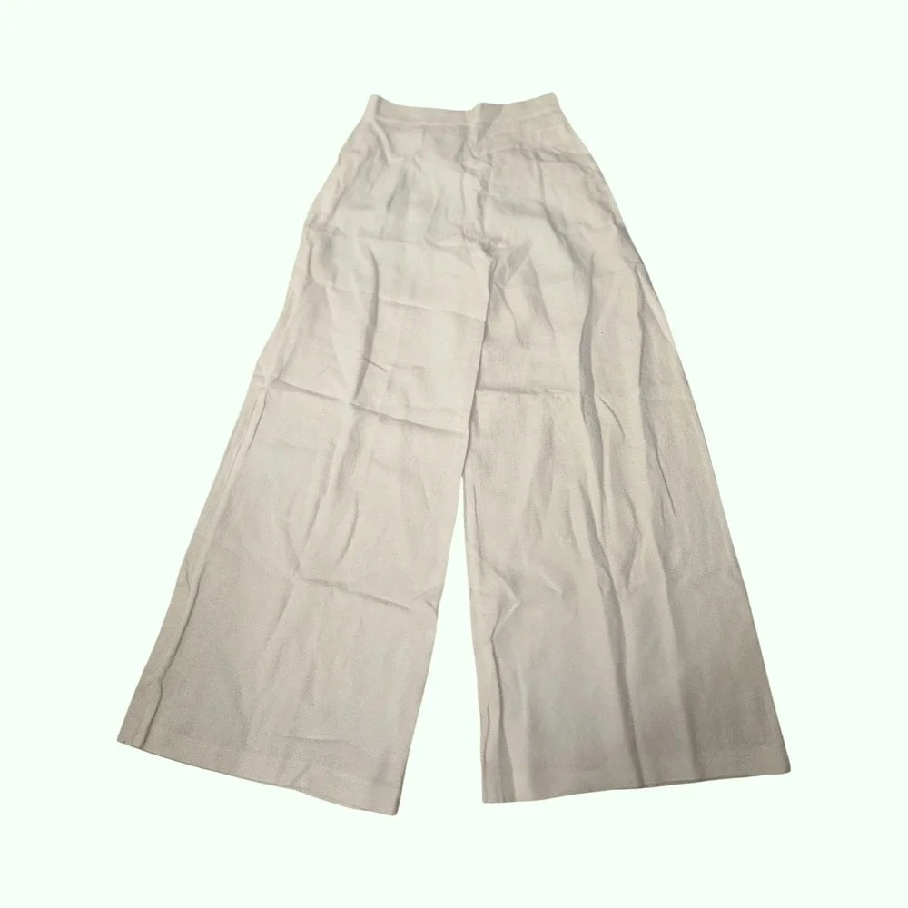 Rumer Avalon Linen Pants White High Waisted Wide Leg Trousers Large NWT